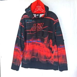 Nike Red and Black Graphic Tye Dye Fleece Hoodie Mens Size L